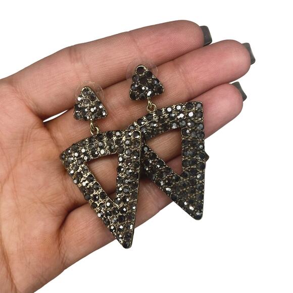 Y2k Hot Topic Chunky Rhinestone Triangle Earrings Black Rhinestones - Picture 4 of 4